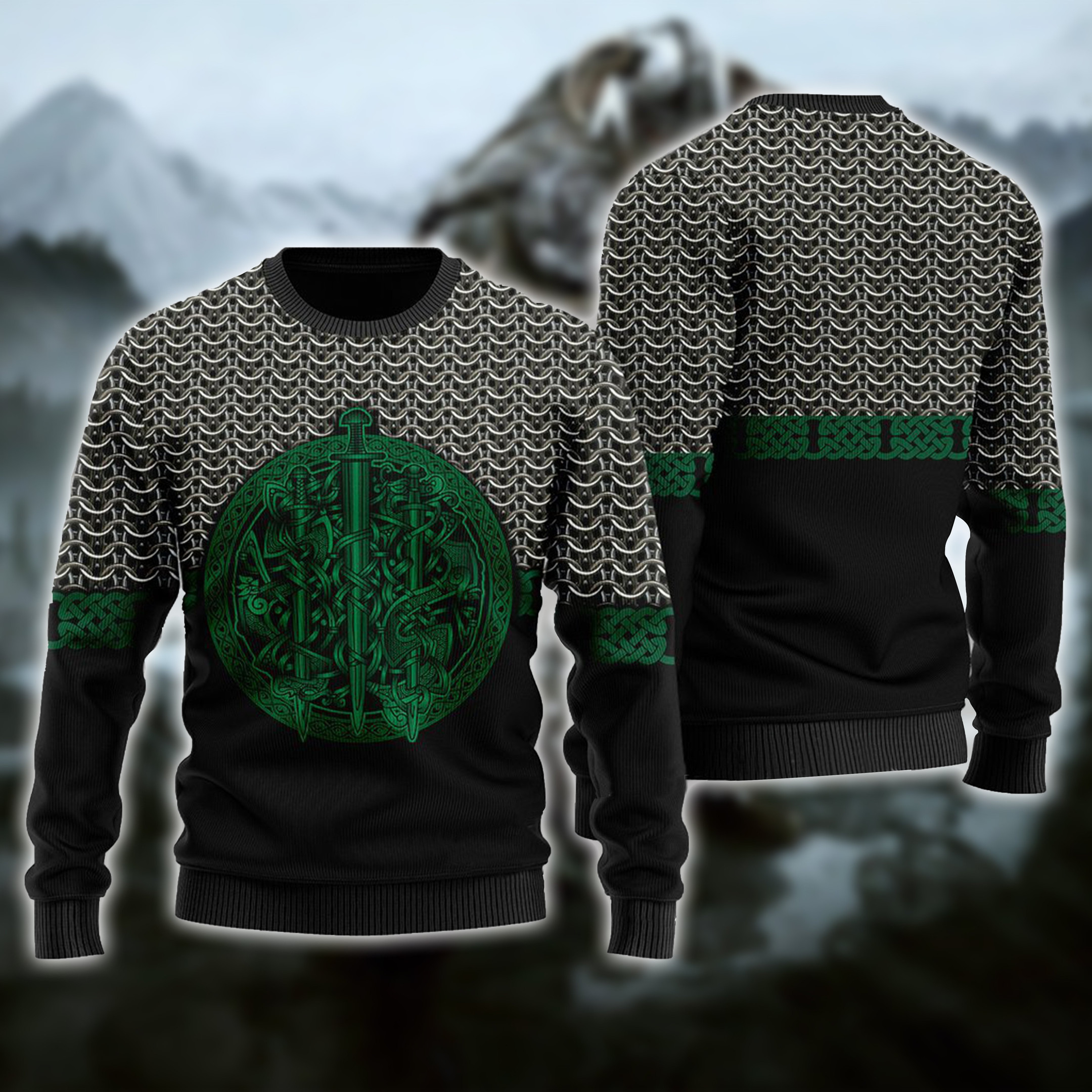 Viking Sword Ugly Christmas Sweater Adult 3D Funny Matching for family