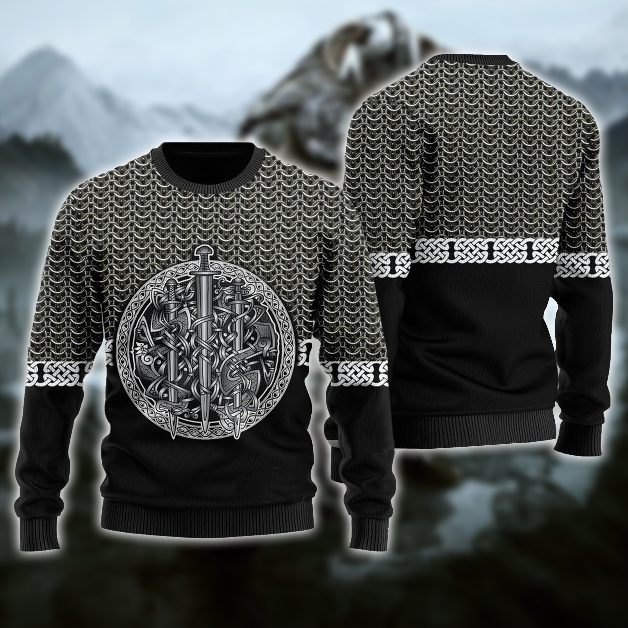 Viking Sword Ugly Christmas Sweater Adult 3D Funny Matching for family