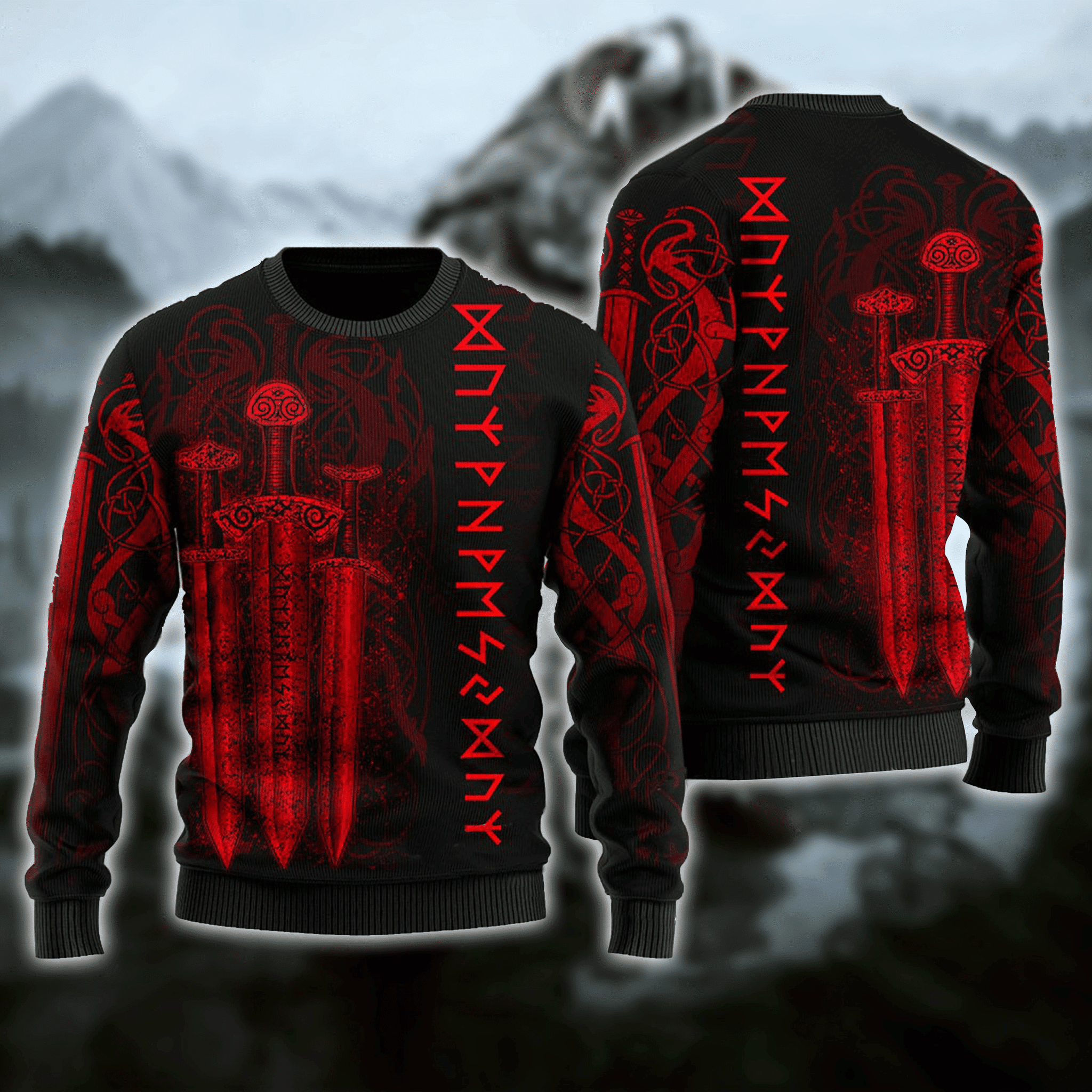 Viking Sword Ugly Christmas Sweater Adult 3D Funny Matching for family