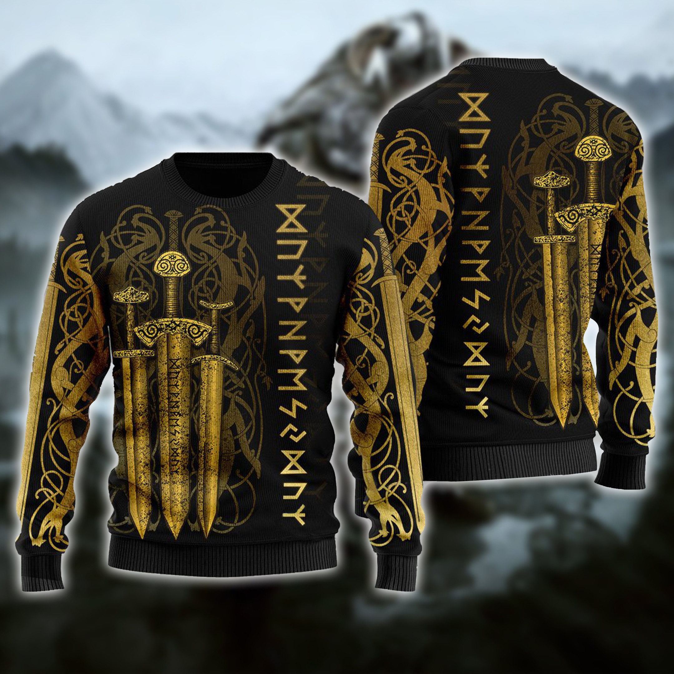 Viking Sword Ugly Christmas Sweater Adult 3D Funny Matching for family
