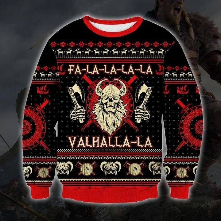 Viking Valhalla-La Ugly Christmas Sweater Adult 3D Funny Matching for family