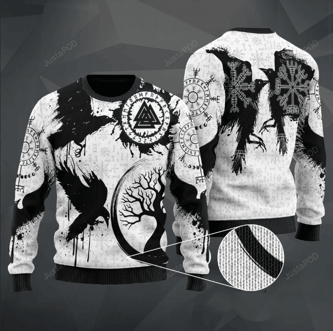 Viking Valknut Huginn And Muninn Ugly Christmas Sweater Adult 3D Funny Matching for family