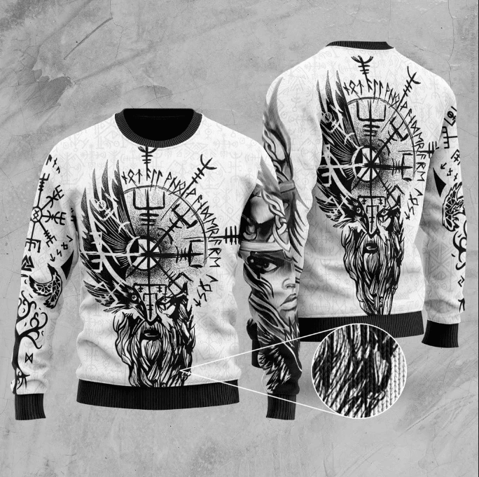 Viking Valkyrie Odins Raven Valknut Ugly Christmas Sweater Adult 3D Funny Matching for family