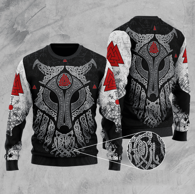 Viking Wolf and Raven Ugly Christmas Sweater Adult 3D Funny Matching for family