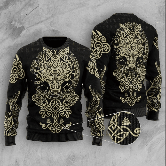 Viking Wolf Fenrir Ugly Christmas Sweater Adult 3D Funny Matching for family