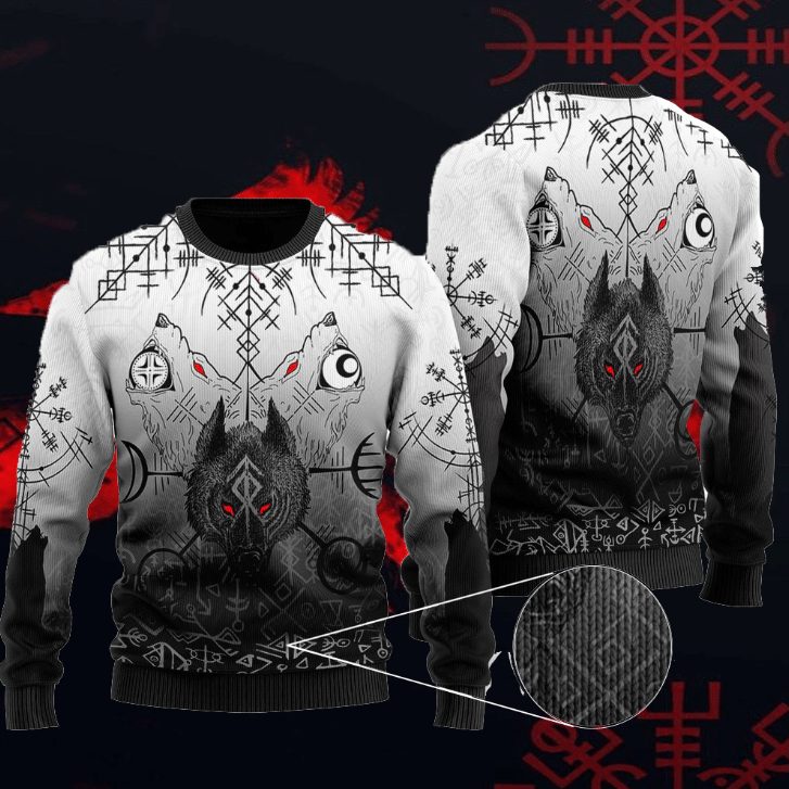 Viking Wolf Ugly Christmas Sweater Adult 3D Funny Matching for family