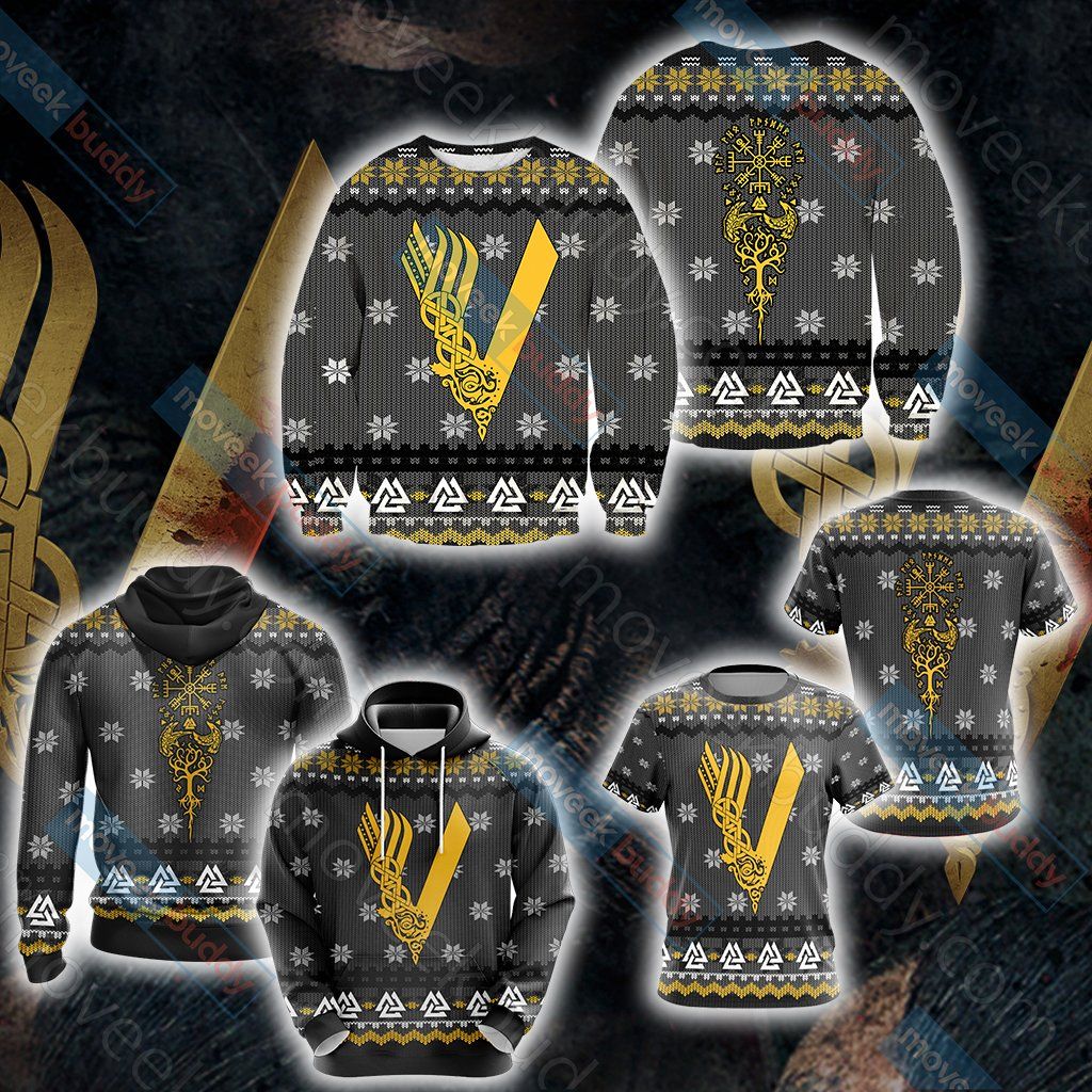 Vikings Knitting Style For Unisex Ugly Christmas Sweater Adult 3D Funny Matching for family - Image 4