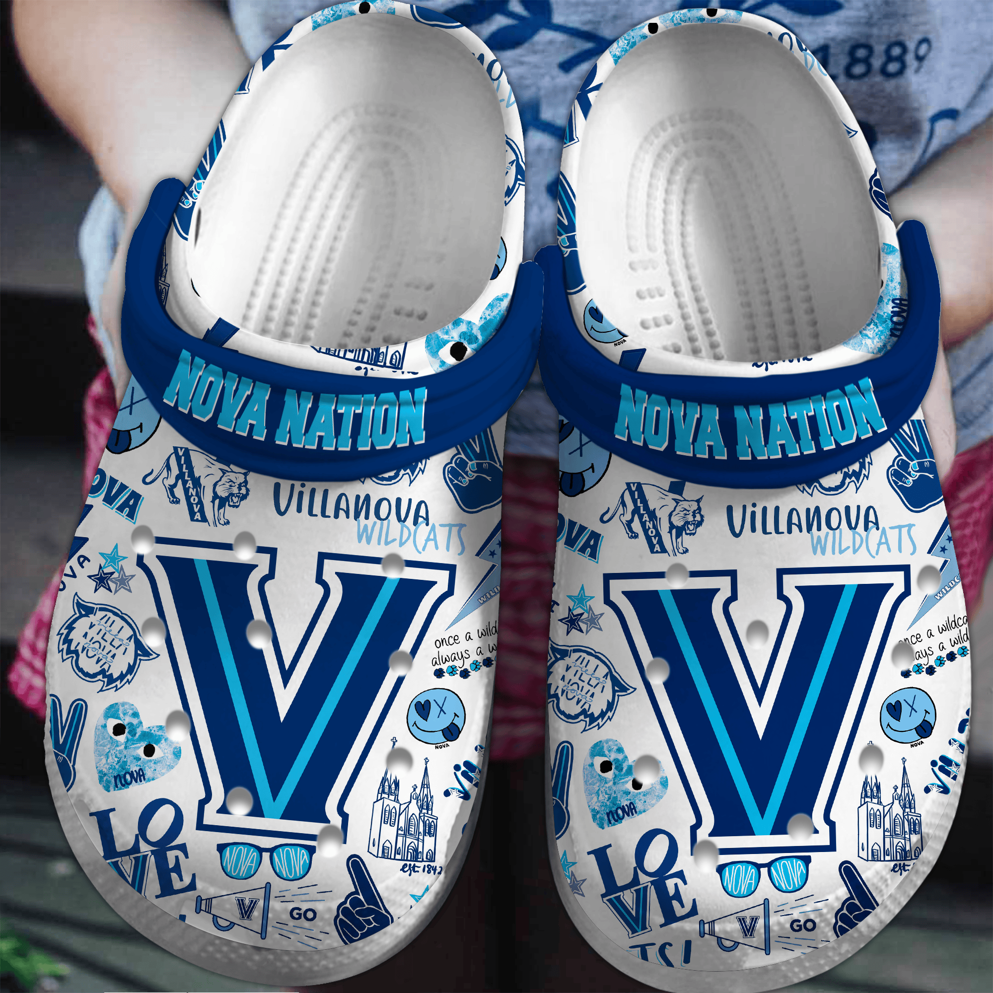 Villanova Wildcats men's basketball NCAA Sport Crocs Crocband Clogs Shoes Comfortable For Men Women and Kids