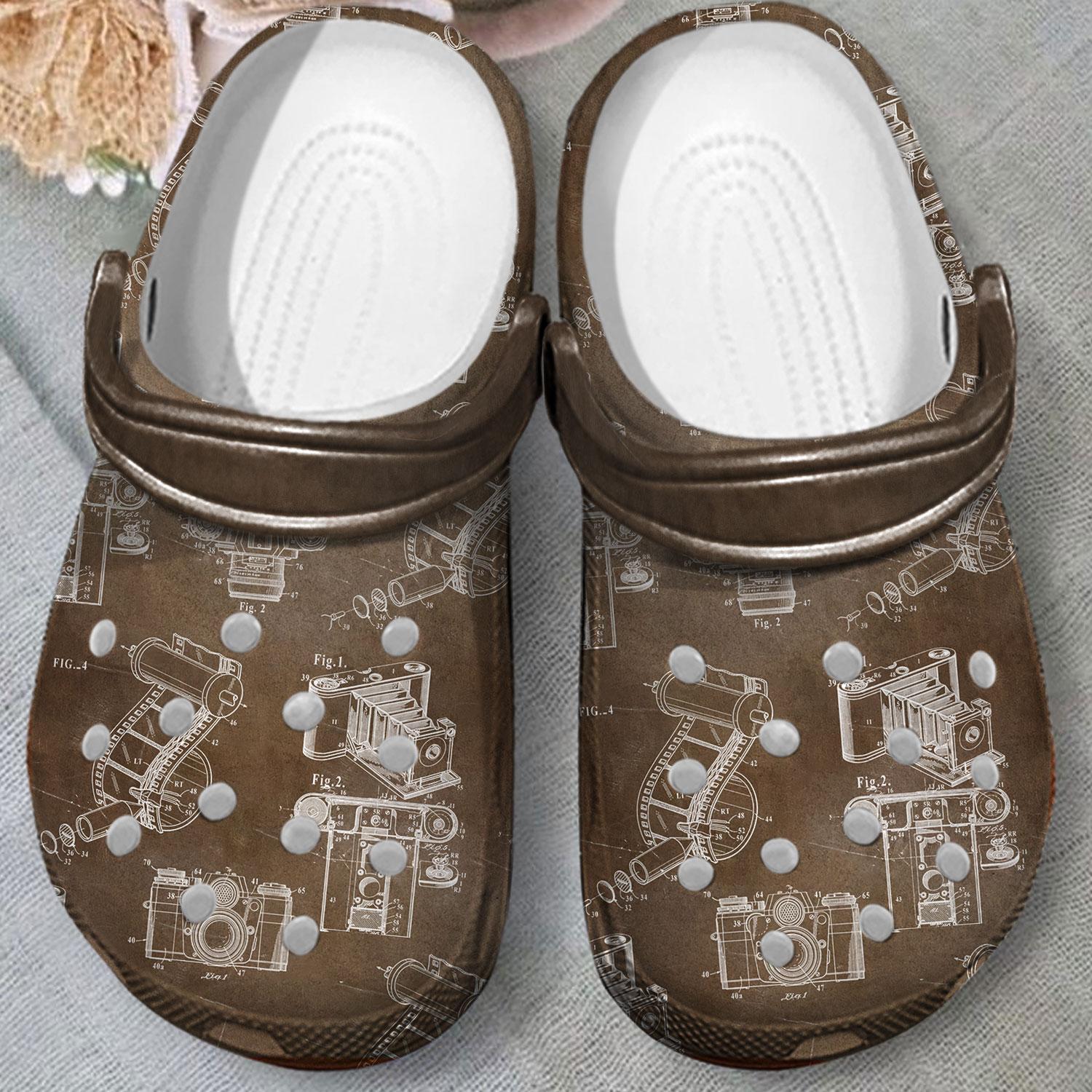 Vintage Camera Patent Crocs Crocband Clogs Shoes Comfortable For Men Women and Kids - Image 2
