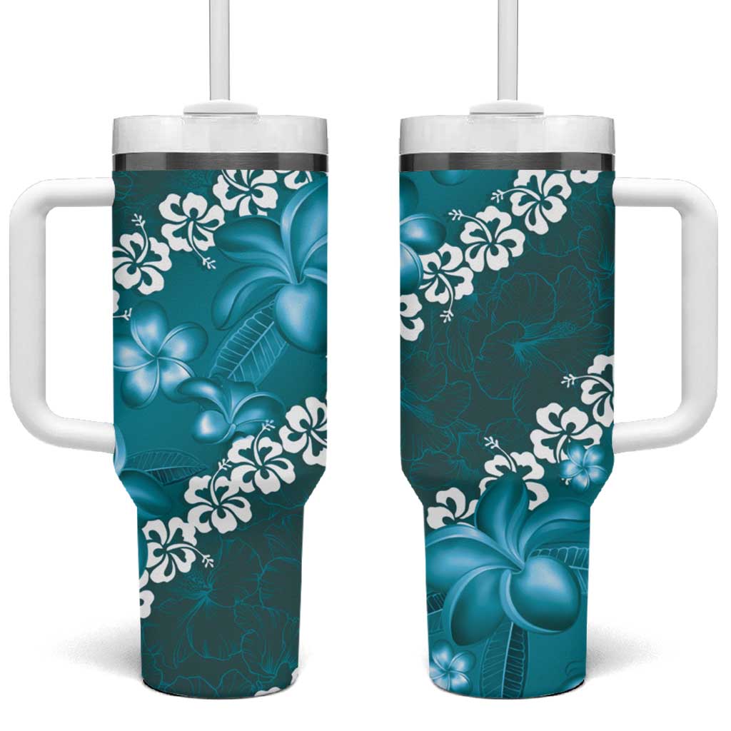 Vintage Dark Cyan Polynesia Plumeria With Hibiscus Tropical Custom Stanley Cup 40 oz 30 oz Tumbler With HandleTVC2301380