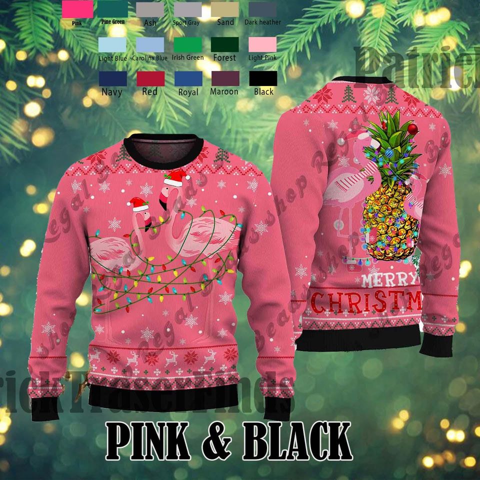 Vintage Flamingo Ugly Christmas Sweater, Funny Holiday with