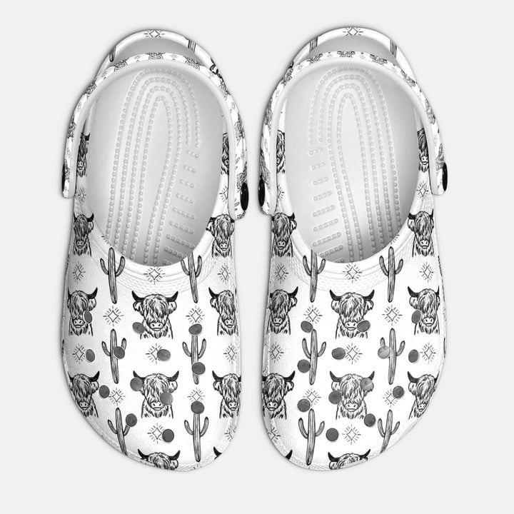 Vintage Highland Cow And Cactus Crocs Crocband Clogs Shoes Comfortable For Men Women and Kids