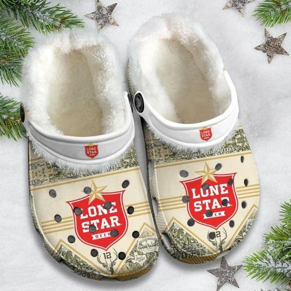 Vintage Lone Star Beer Crocs Crocband Fleece Lined Clogs Shoes Comfortable For Men Women and Kids In Winter