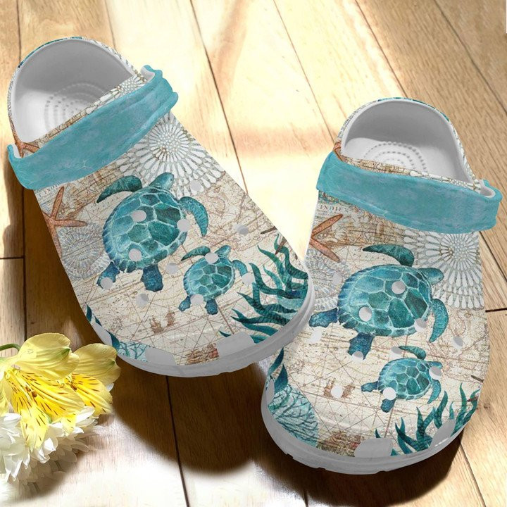 Vintage Turtle Wander Compass Ocean Shoes clogs For Women Men - Turtle Beach Retro Shoes - Vintage-Tt
