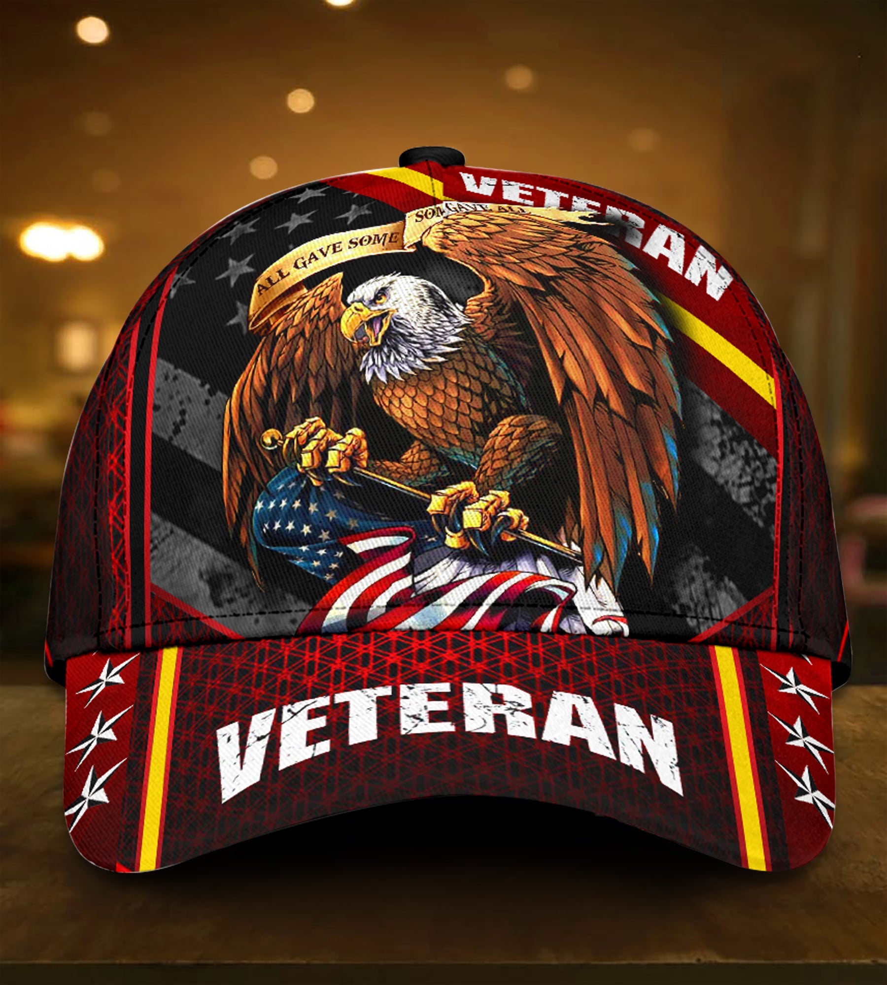 Vintage US Eagle Veteran Red Classic Cap Printed Trucker Hats Custom Hats Gifts For Men & Women