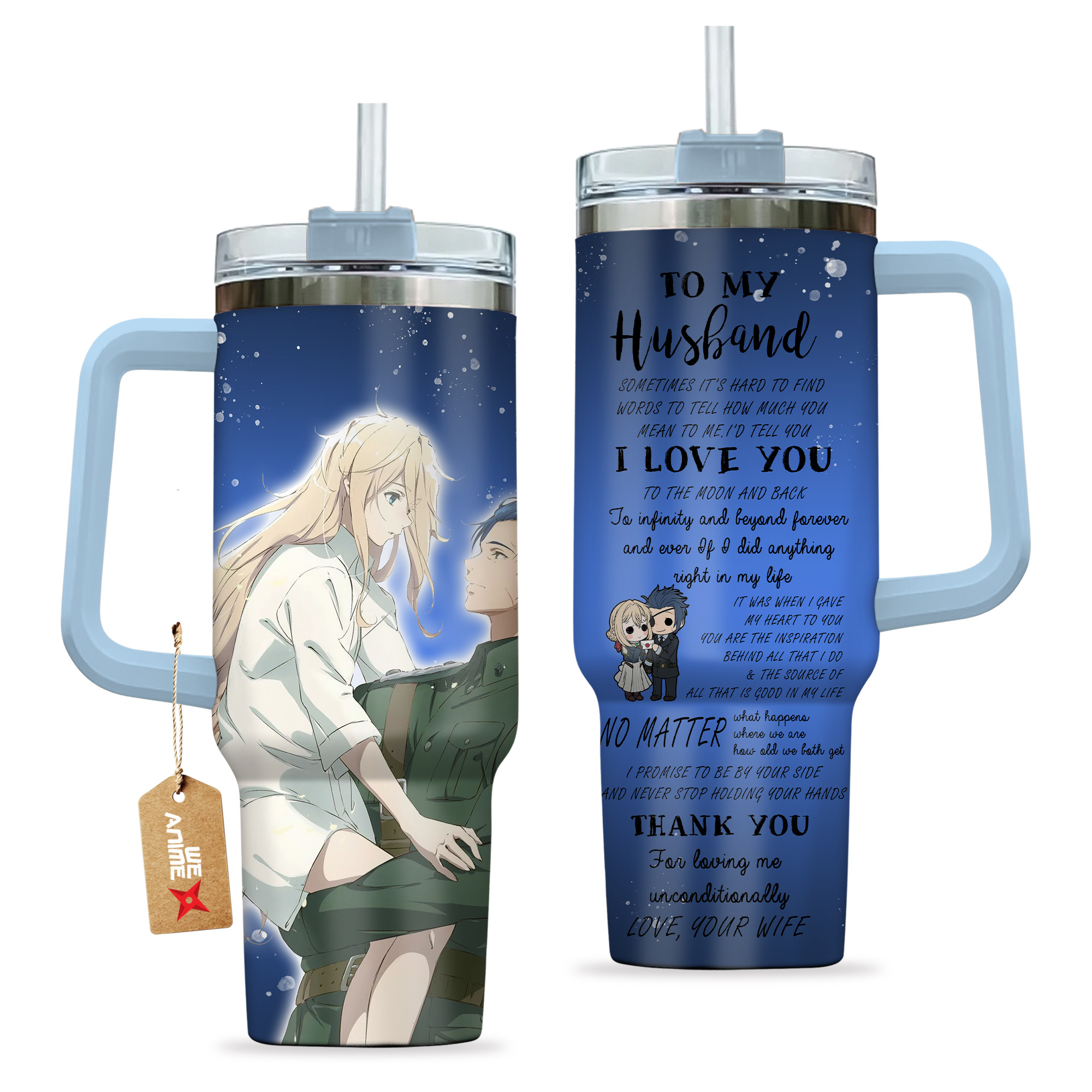 Violet & Gilbert Violet Evergarden Anime Valentine Custom Stanley Cup 40 oz 30 oz Tumbler With HandleTVC2301169 - Image 2