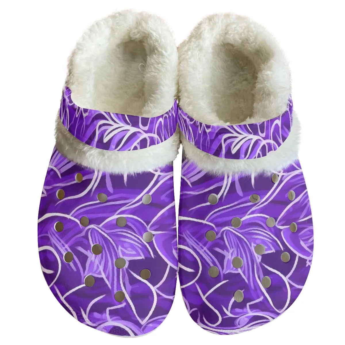 Violet Floral Crocs Crocband Fleece Lined Clogs Shoes Comfortable For Men Women and Kids In Winter