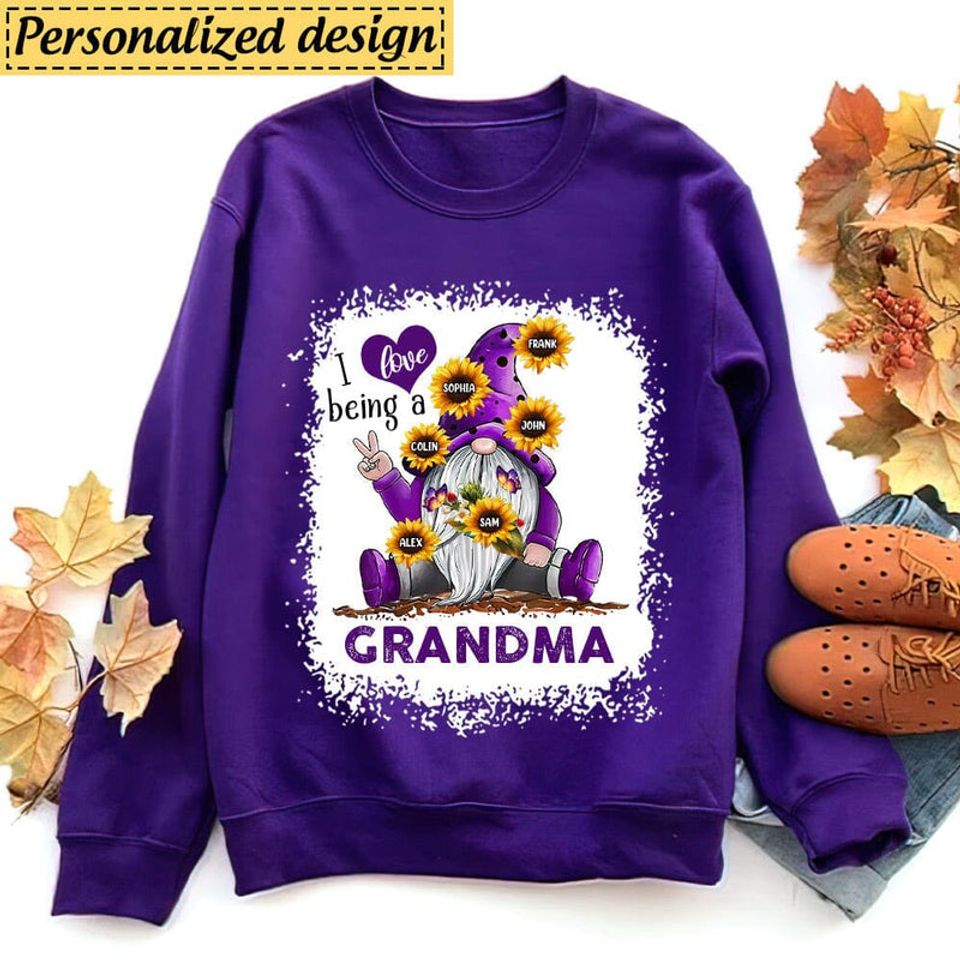 Violet Gnome Grandma- Mom Sunflower Kids, I Love Being A Nana Personalized 3D Sweater