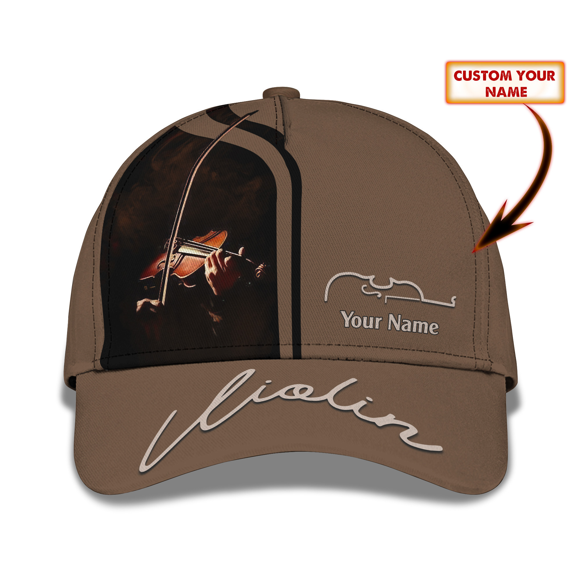 Violin Classic Cap Violinist Personalized Name 3D Baseball Cap Gift For Violin Lover Trucker Hats Custom Hats Gifts For Men & Women