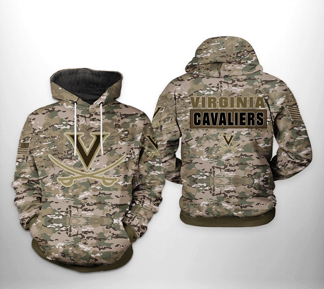 Virginia Cavaliers NCAA Camo Veteran 3D All Over Print Hoodie, Zip Hoodie