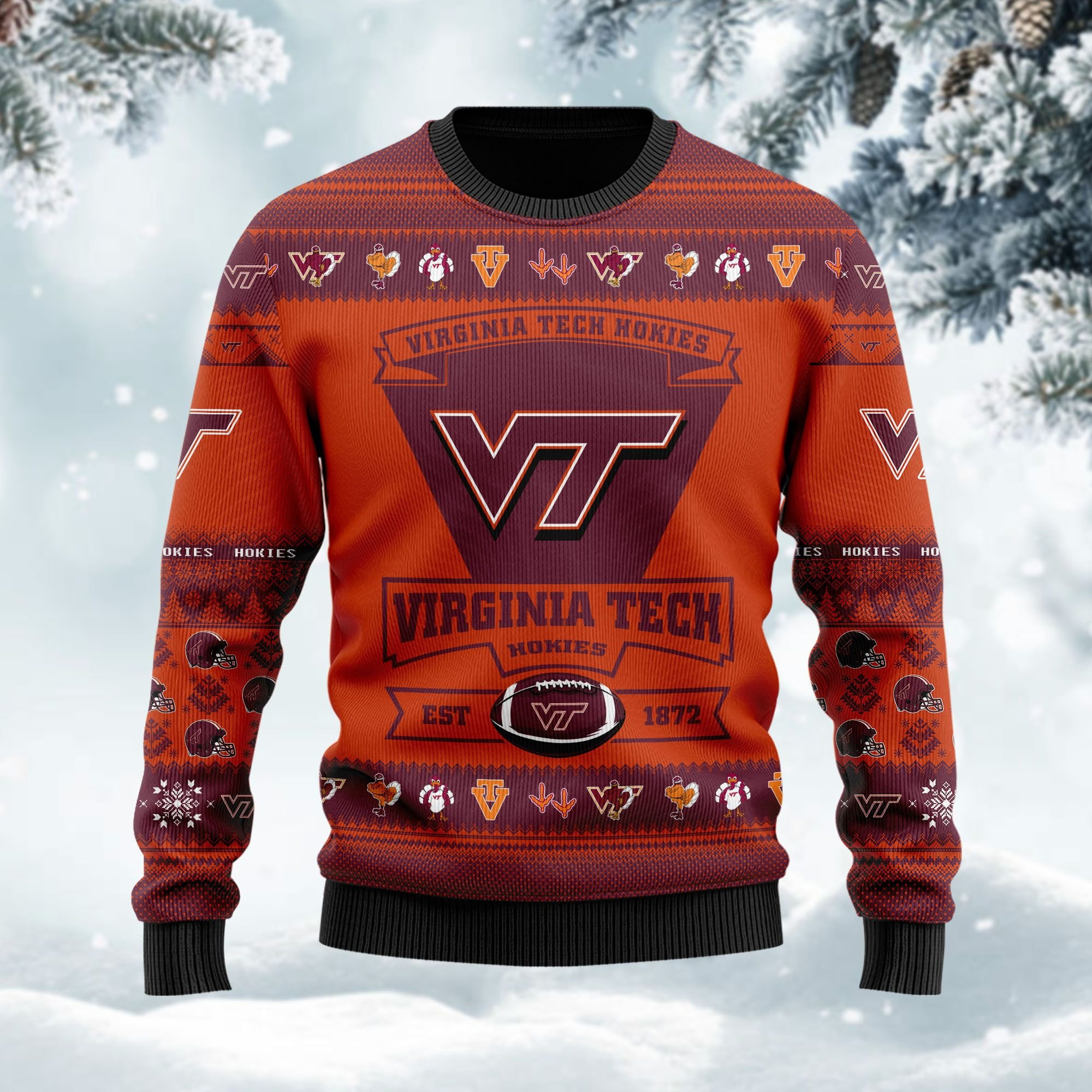 Virginia Tech Hokies Football Team Logo Personalized Ugly Christmas Sweater Adult 3D Funny Matching for family - Image 2