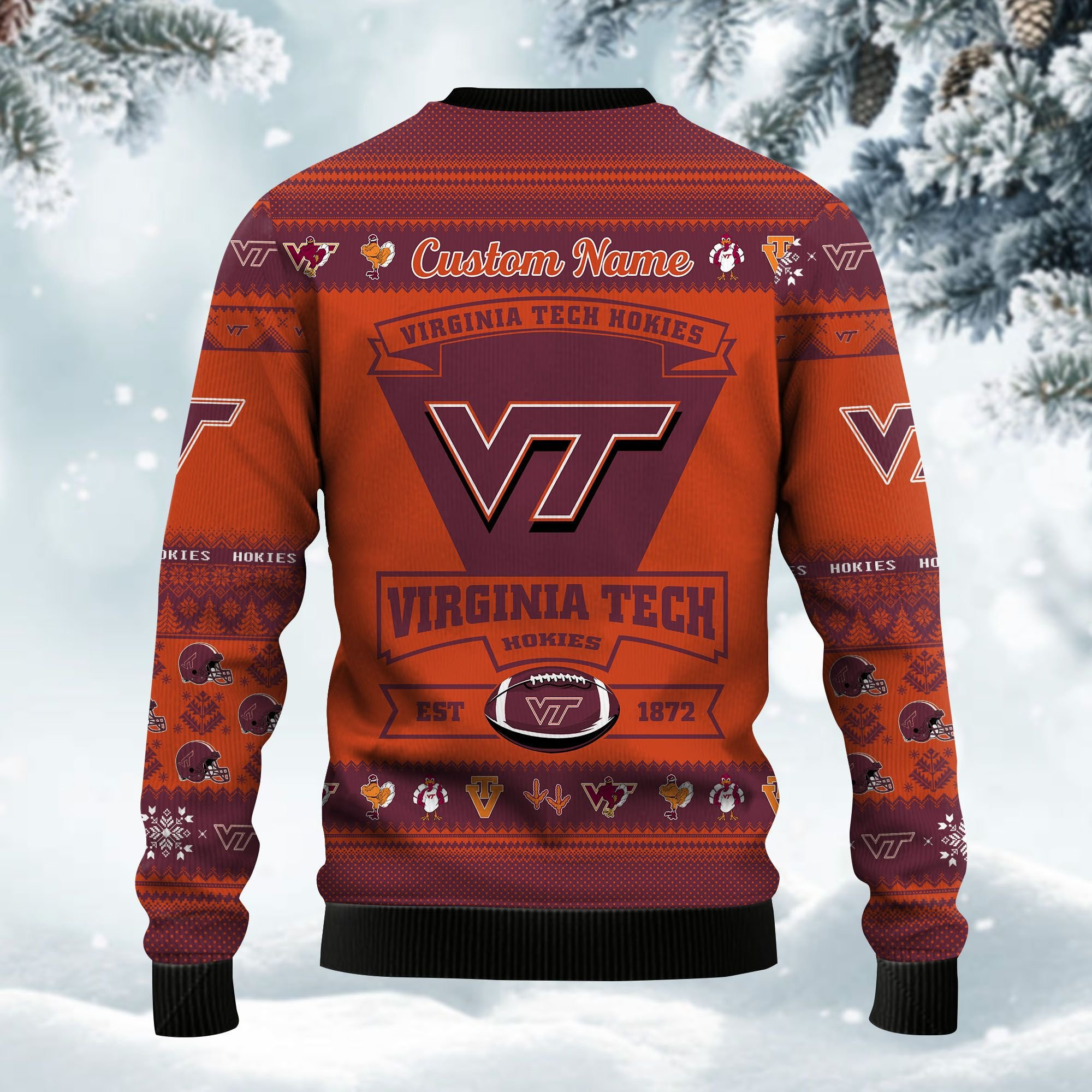 Virginia Tech Hokies Football Team Logo Personalized Ugly Christmas Sweater Adult 3D Funny Matching for family - Image 3