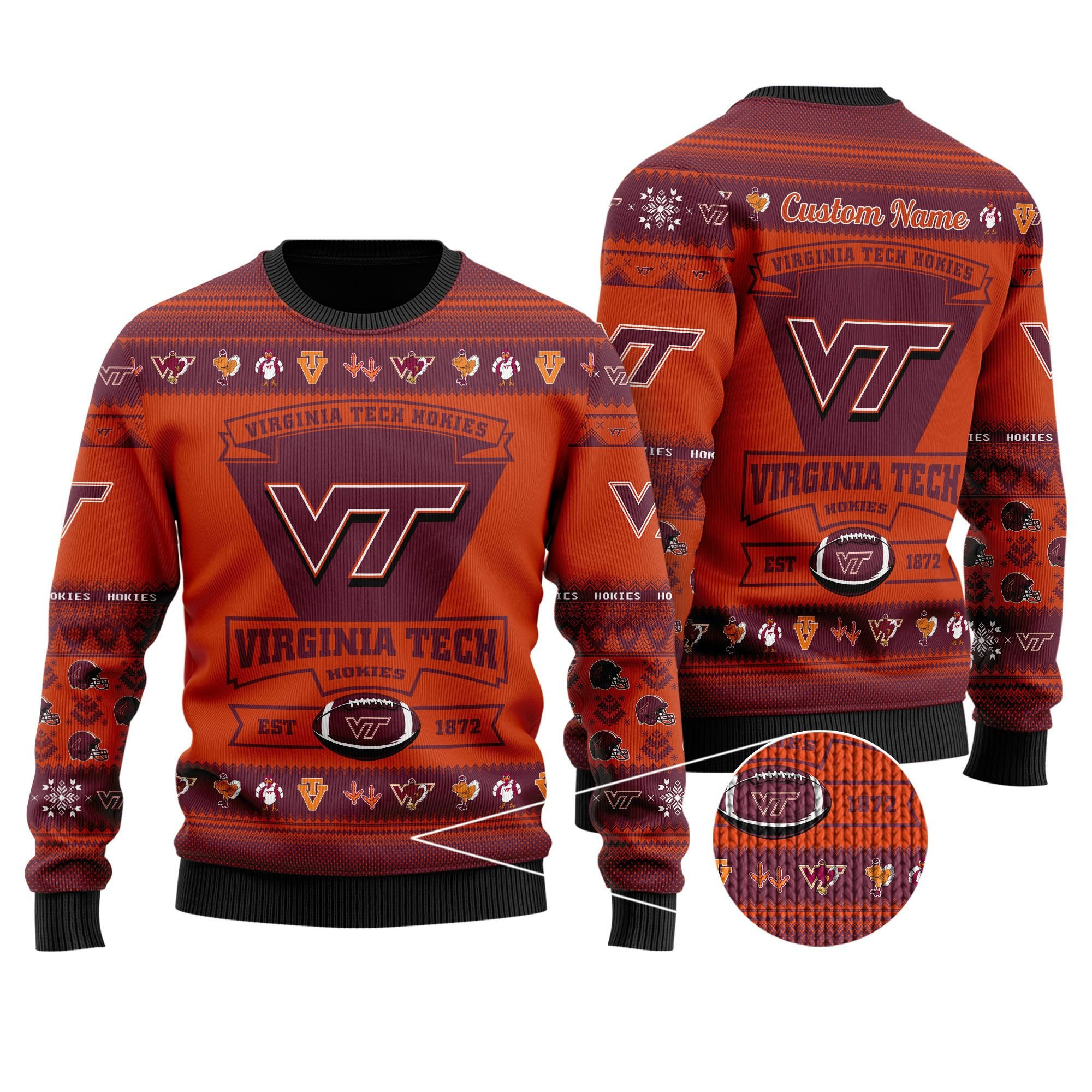 Virginia Tech Hokies Football Team Logo Personalized Ugly Christmas Sweater Adult 3D Funny Matching for family