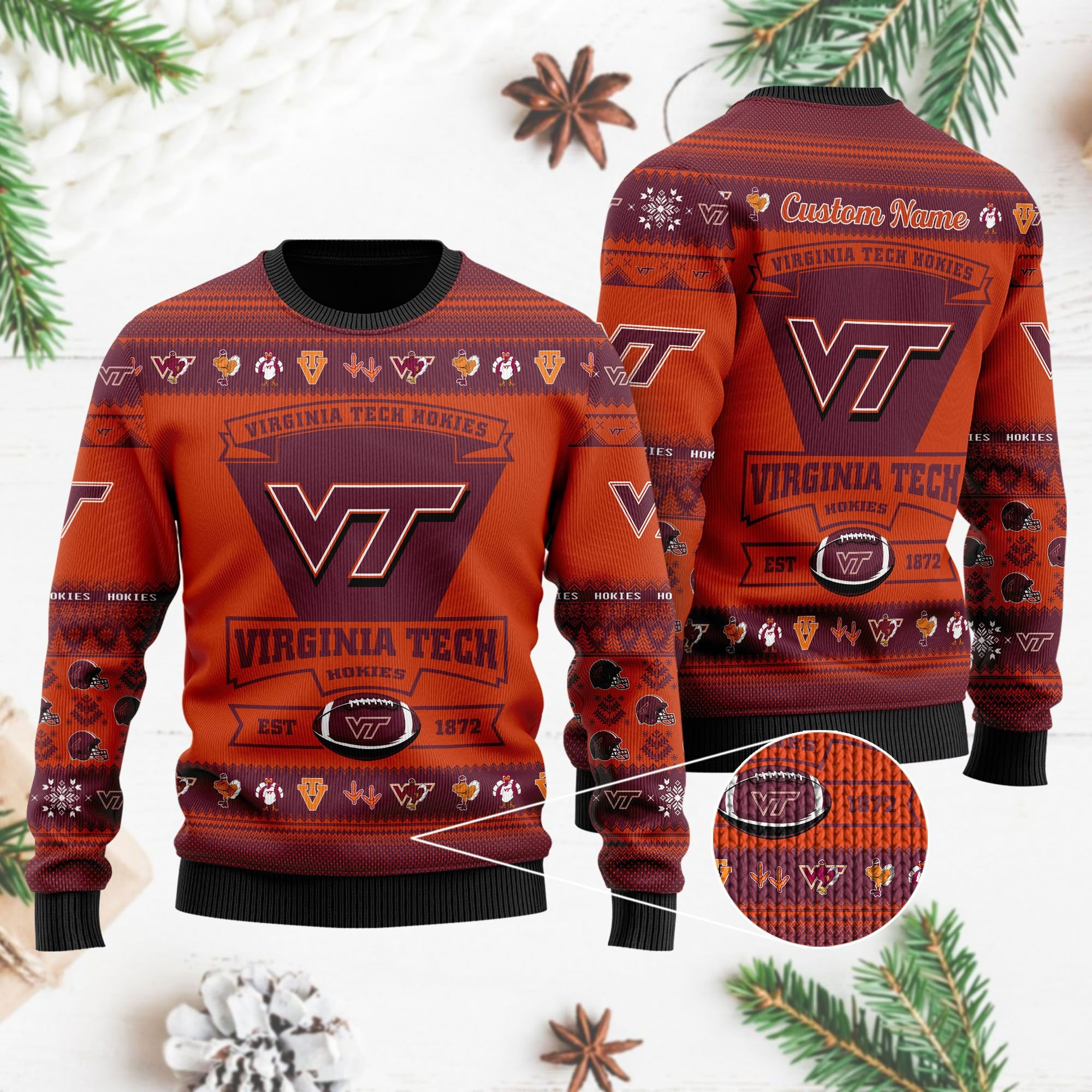 Virginia Tech Hokies Football Team Logo Personalized Ugly Christmas Sweater Adult 3D Funny Matching for family - Image 4