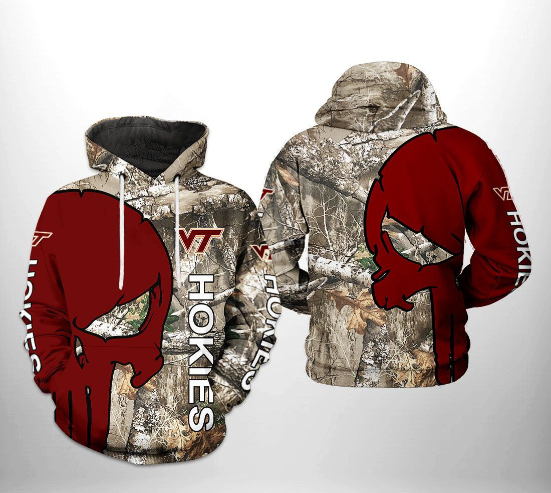 Virginia Tech Hokies NCAA Camo Veteran Hunting 3D All Over Print Hoodie, Zip Hoodie