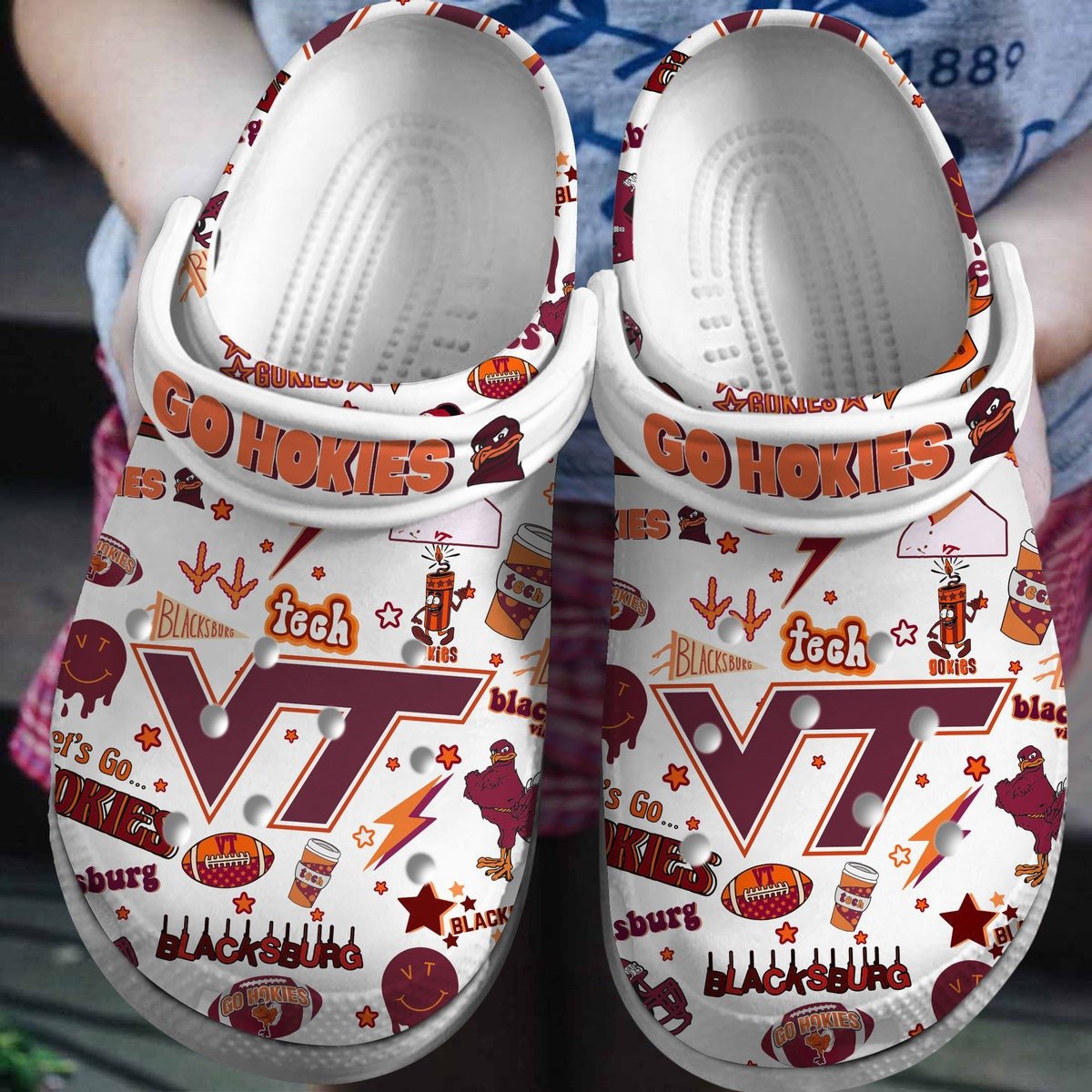 Virginia Tech Hokies NCAA Sport Crocs Clogs Crocband Shoes Comfortable For Men Women and Kids