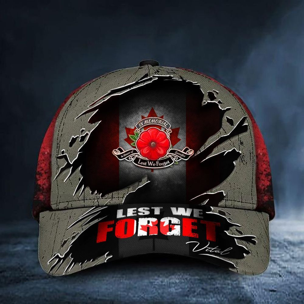Vital Lest We Forget Poppy Canada Flag Hat Retro Patriotic Honor Remembrance Day Trucker Hats Custom Hats Gifts For Men & Women