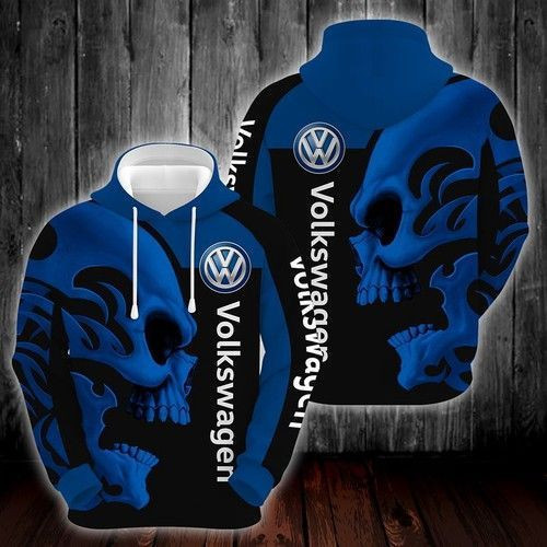 Volkswagen Skull Black Blue 3D All Over Print Hoodie, Zip Hoodie