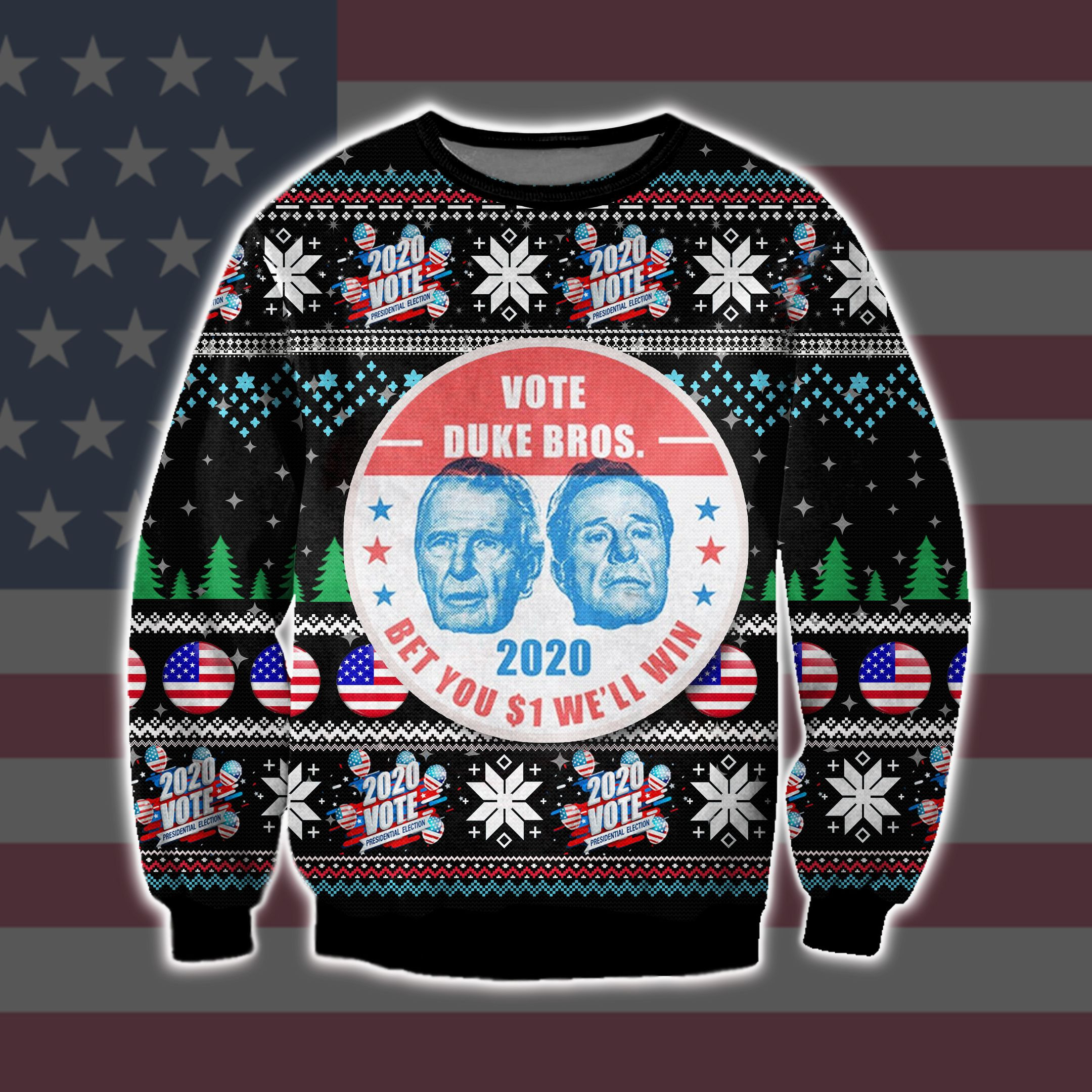 Vote Duke Bros 2020 3D Print Ugly Christmas Sweater Adult 3D Funny Matching for family