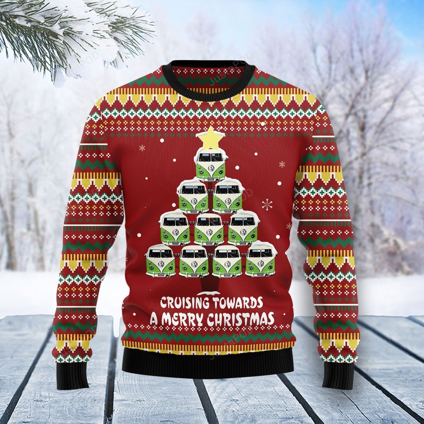 Vw Bus Christmas Tree Ugly Christmas Sweater Adult 3D Funny Matching for family