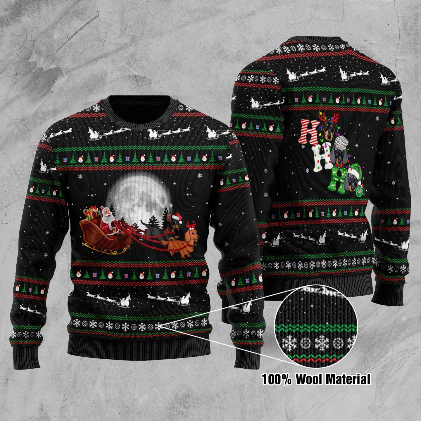 W Dachshund Merry Christmas Santa For Unisex Ugly Christmas Sweater Adult 3D Funny Matching for family