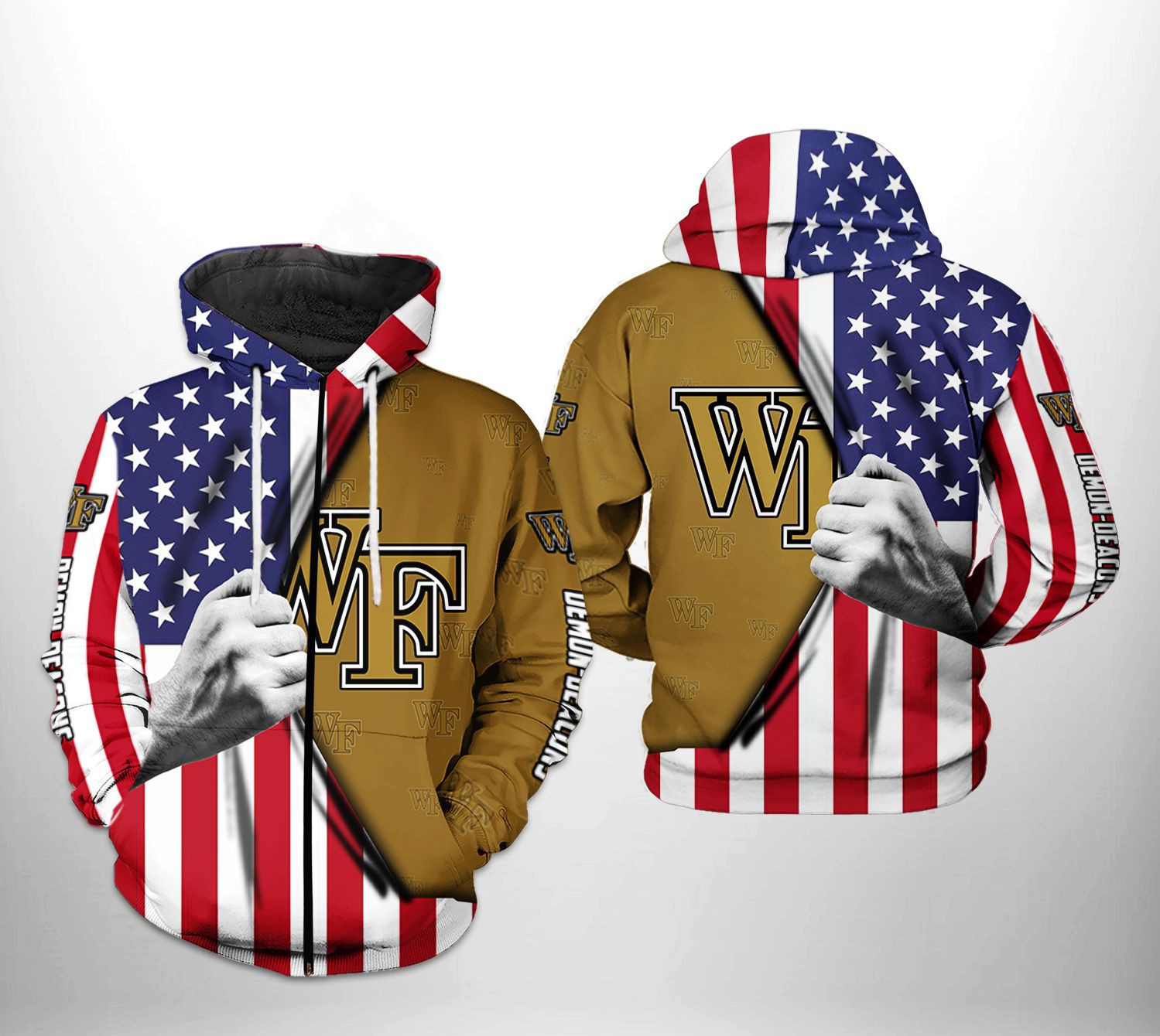 Wake Forest Demon Deacons NCAA US Flag 3D All Over Print Hoodie, Zip Hoodie