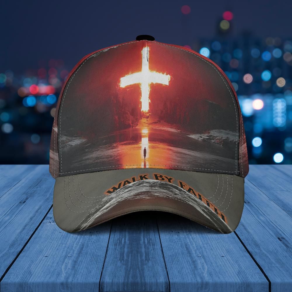 Walk By Faith Cross All Over Print Baseball Cap - Christian Hats For Men Women Trucker Hats Custom Hats Gifts For Men & Women