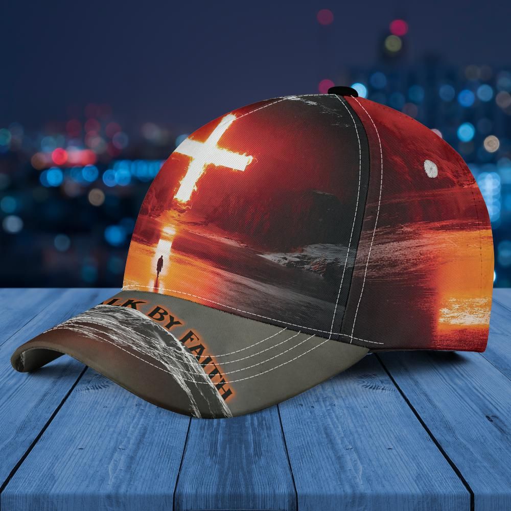 Walk By Faith Cross All Over Print Baseball Cap - Christian Hats For Men Women Trucker Hats Custom Hats Gifts For Men & Women