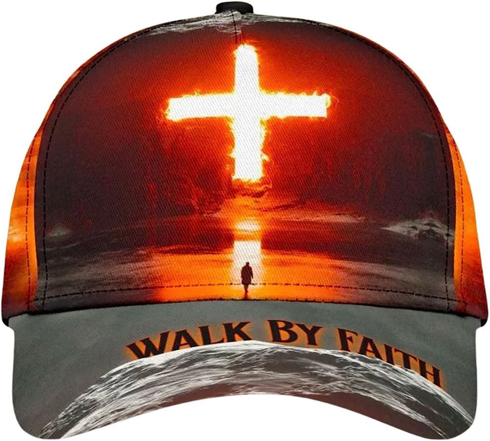 Walk By Faith Cross Baseball Cap Hat  Trucker Hats Custom Hats Gifts For Men & Women