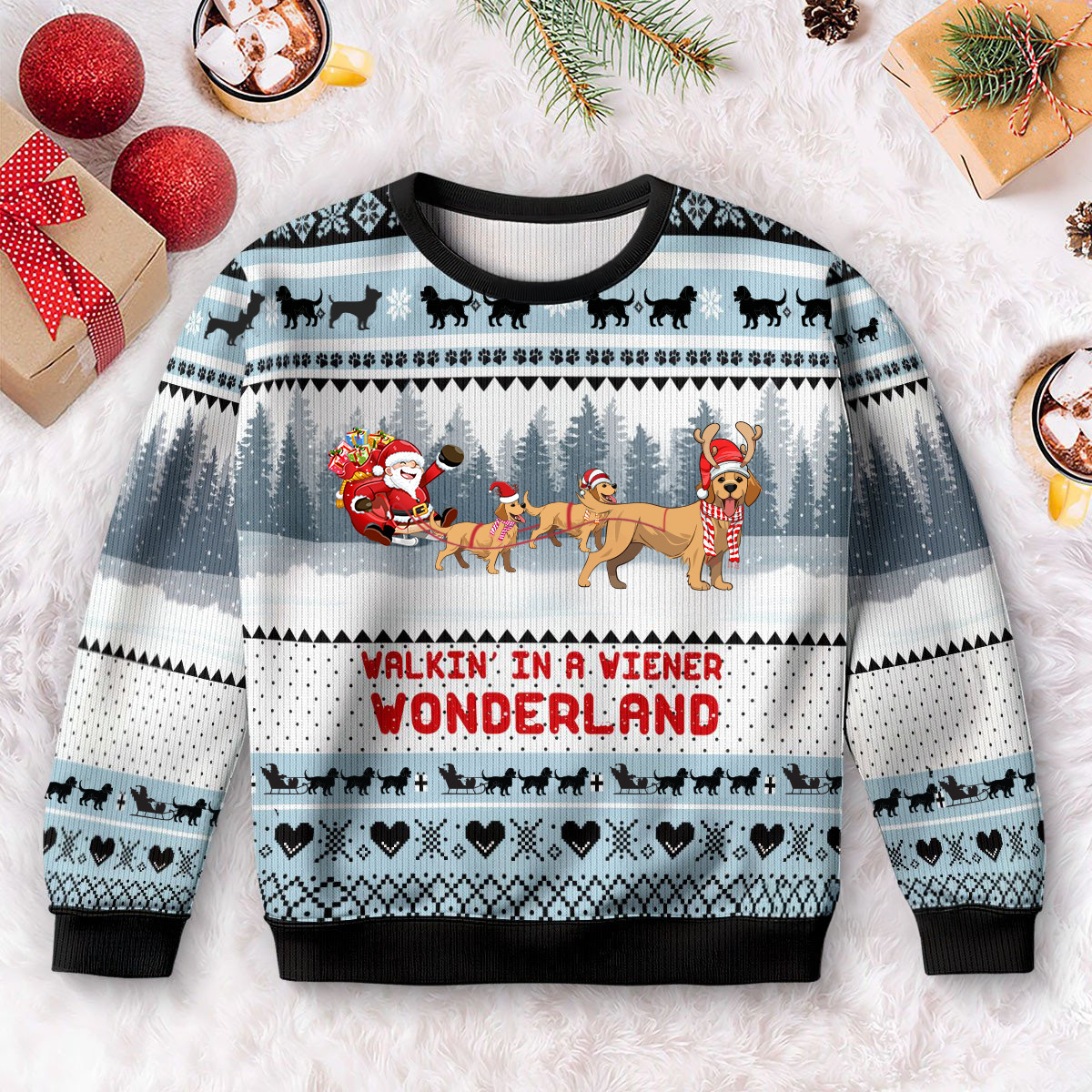 Walkin In A Wiener Wonderland Golden Retriever Ugly Christmas Sweater Gifts For Dog Lovers