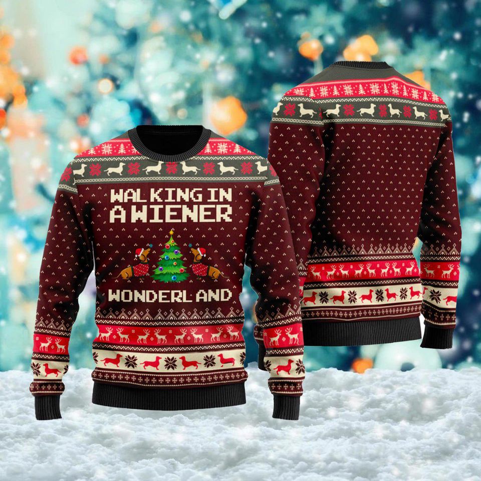 Walking In A Wiener Wonderland 3D shirt, Cute Santa Animal Ugly Christmas Sweater