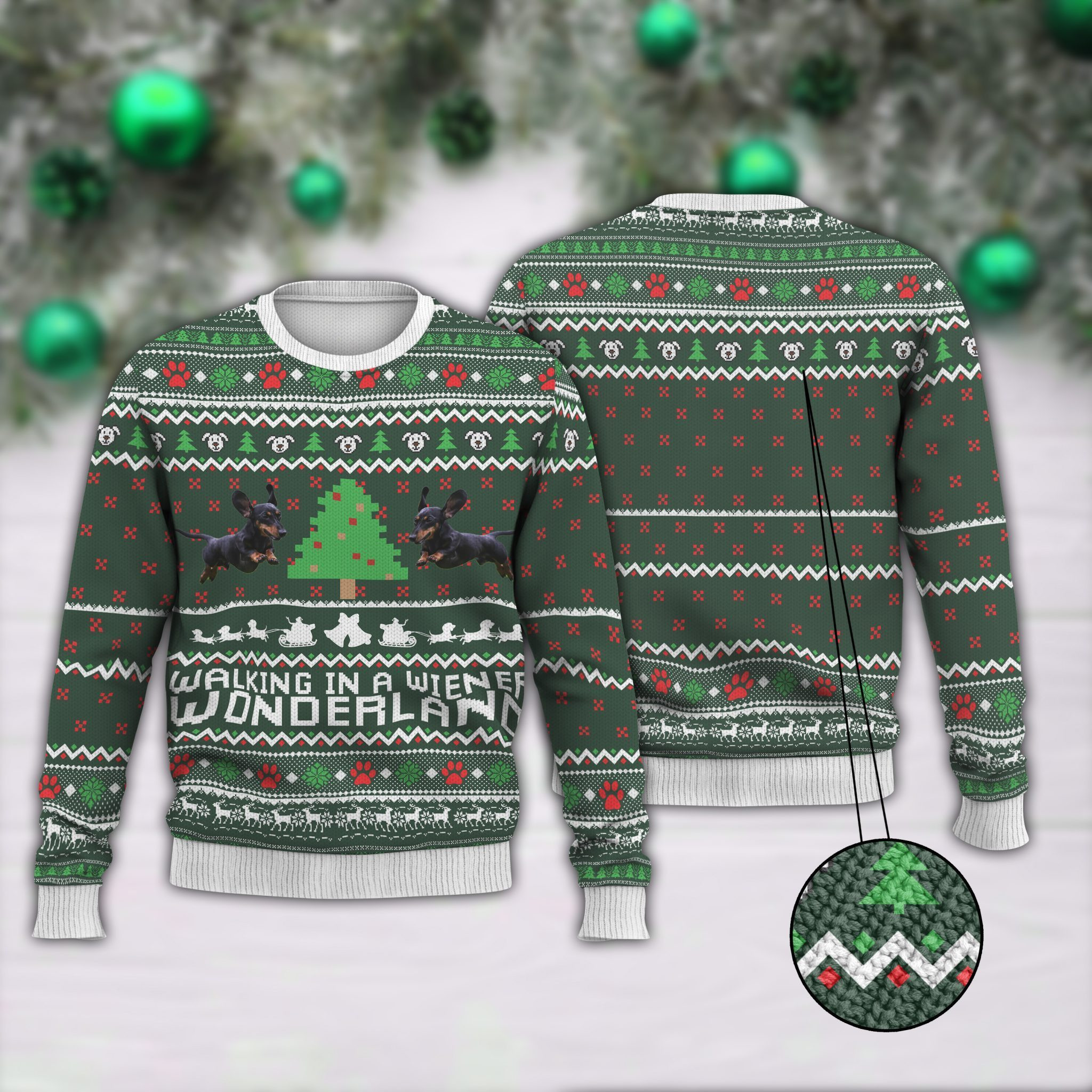 Walking In A Wiener Wonderland Ugly Christmas Sweater Adult 3D Funny Matching for family