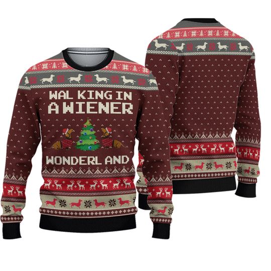 Walking In A Wiener Wonderland Ugly Sweatshirts, Christmas Gift For Men Women Kid - Image 2