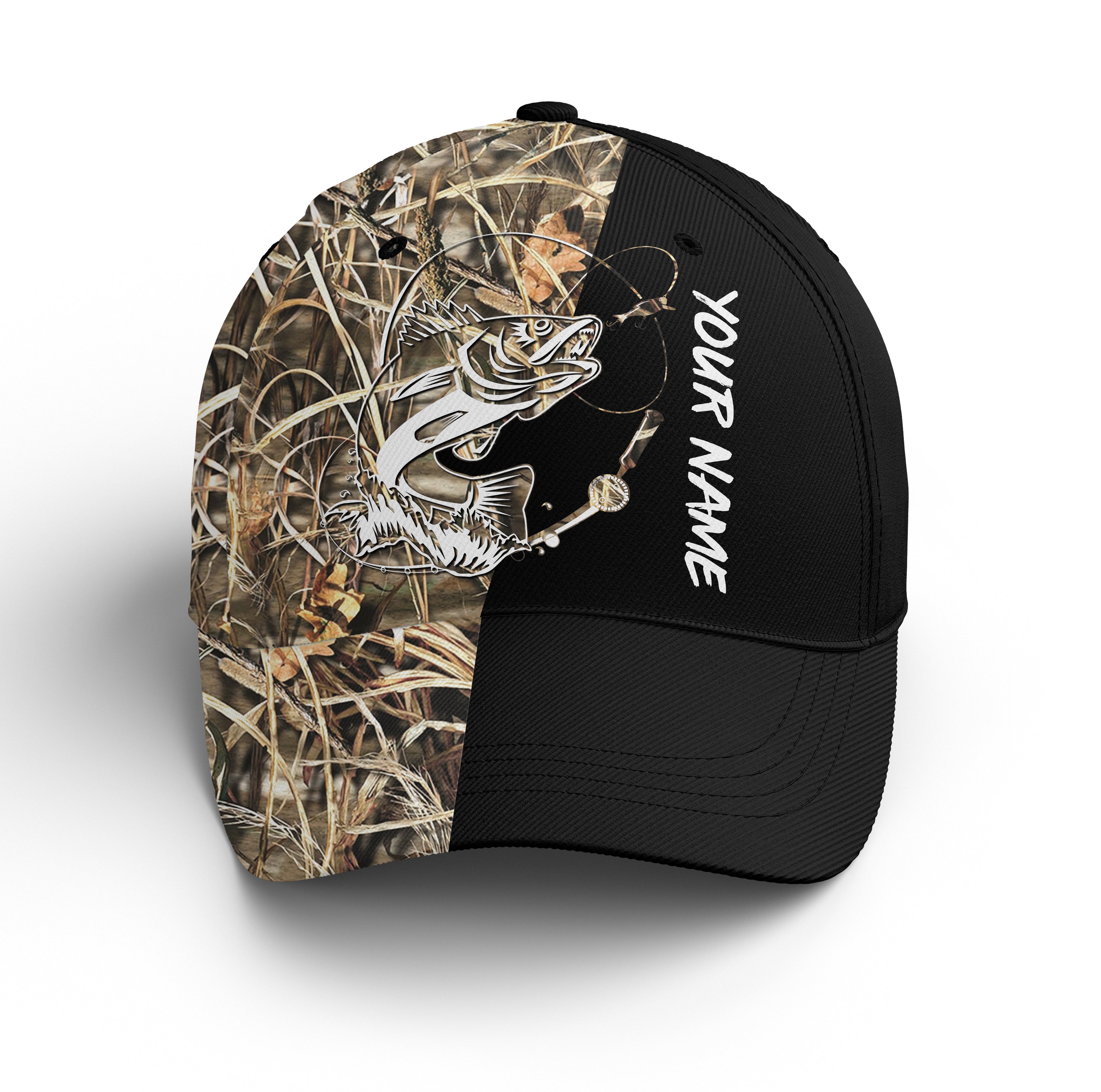 Walleye Fishing Tattoo Camo Custom Fishing Hat Adjustable Mesh Unisex Fishing Baseball Angler Camo Hat, Fishing Classic Cap Trucker Hats Custom Hats Gifts For Men & Women
