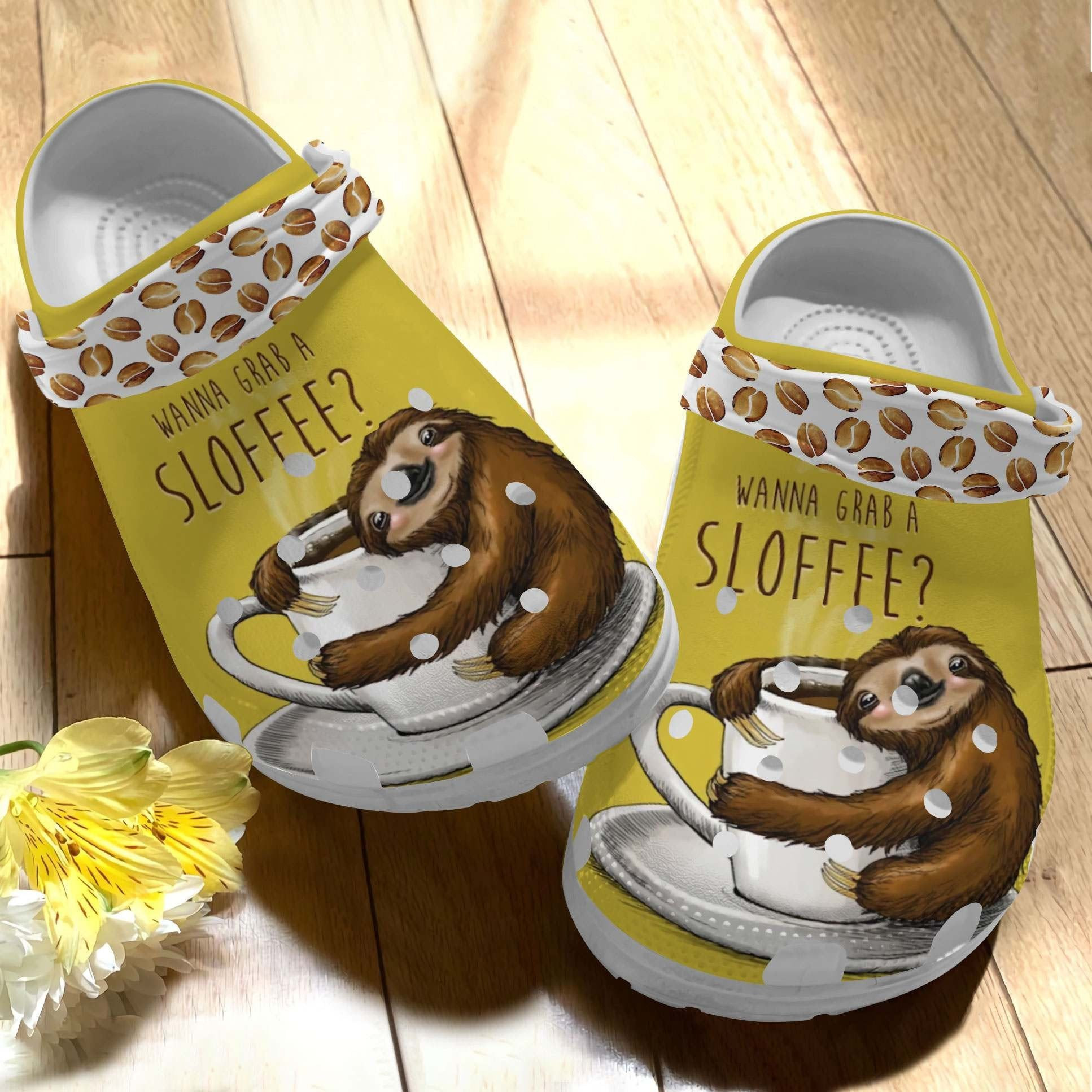 Wanna Grab A Sloffee Shoes - Cute Sloth clogs Birthday Gift For Children Kids