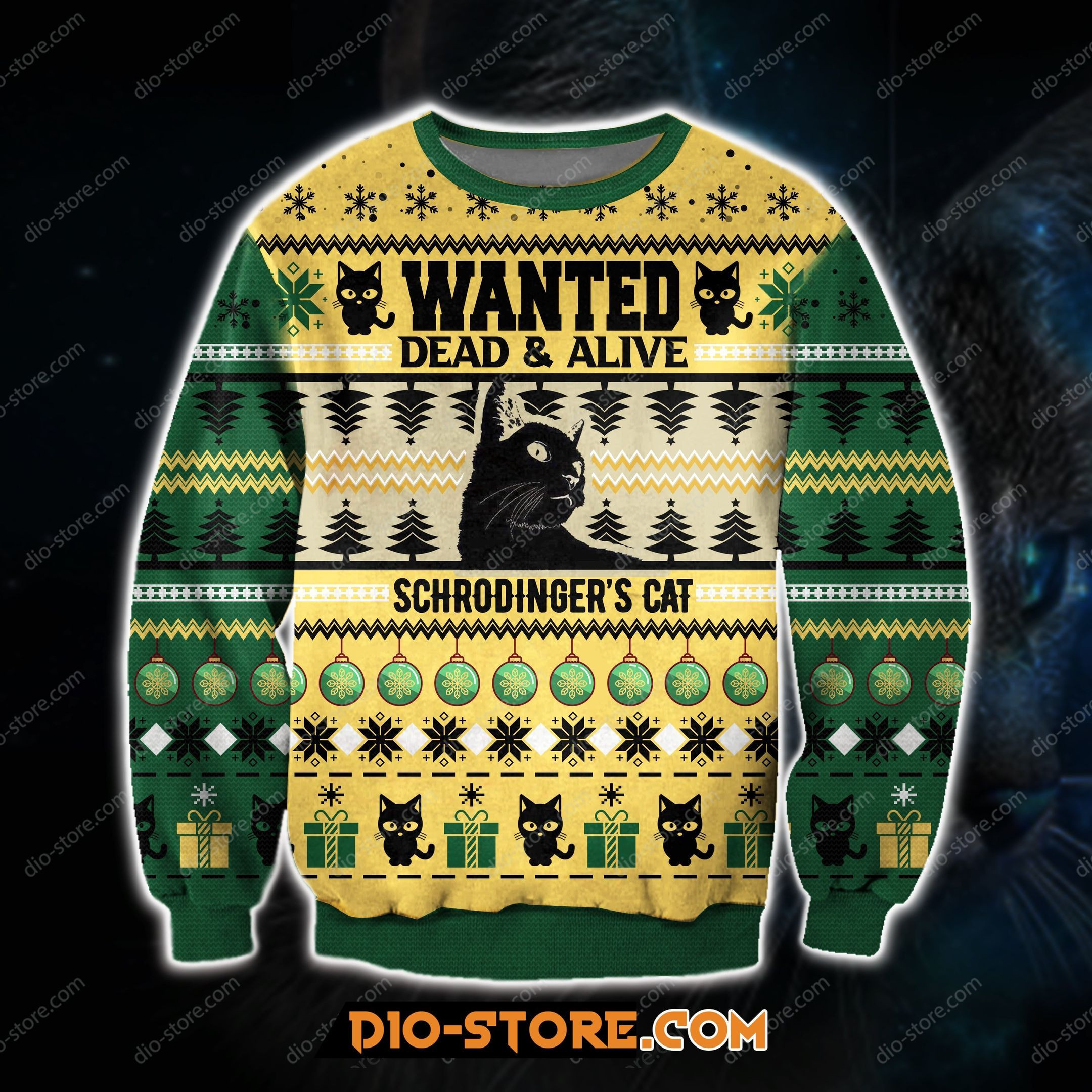 Wanted Dead Alive Schrodingers Cat For Unisex Ugly Christmas Sweater Adult 3D Funny Matching for family
