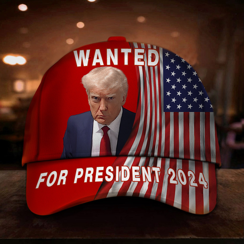 Wanted For President 2024 Hat Red Trump Mugshot Merch American Flag Hats For MAGA Supporters Trucker Hats Custom Hats Gifts For Men & Women