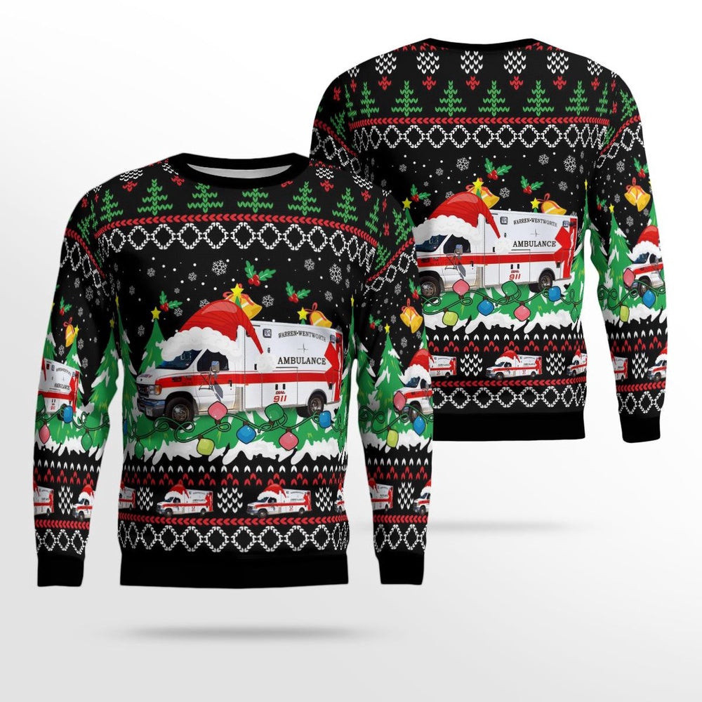 Warren Wentworth Ambulance Services Warren New Hampshire Christmas AOP Ugly Sweater Gift For Christmas