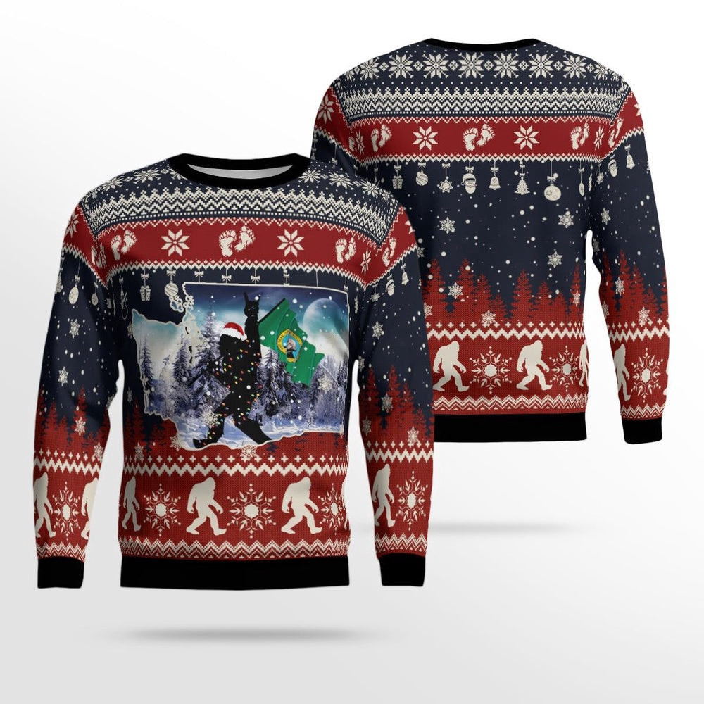 Washington Bigfoot Squatching In The Snow Christmas AOP Ugly Sweater Gift For Christmas