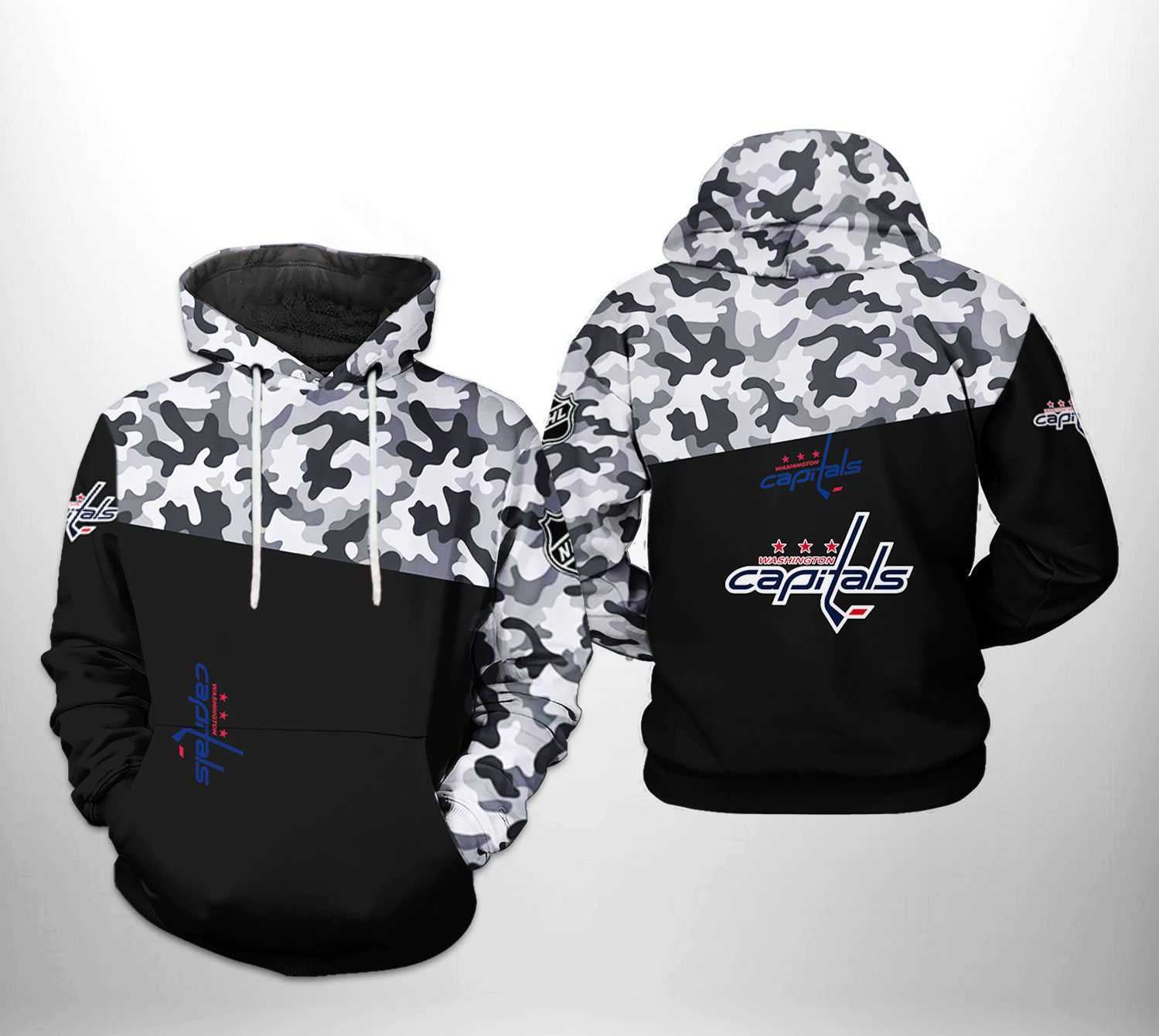 Washington Capitals NHL Camo Veteran 3D All Over Print Hoodie, Zip Hoodie